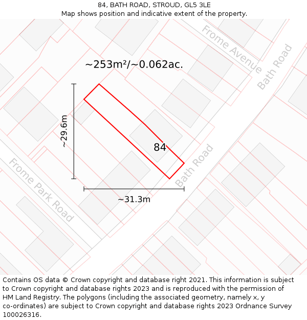 84, BATH ROAD, STROUD, GL5 3LE: Plot and title map