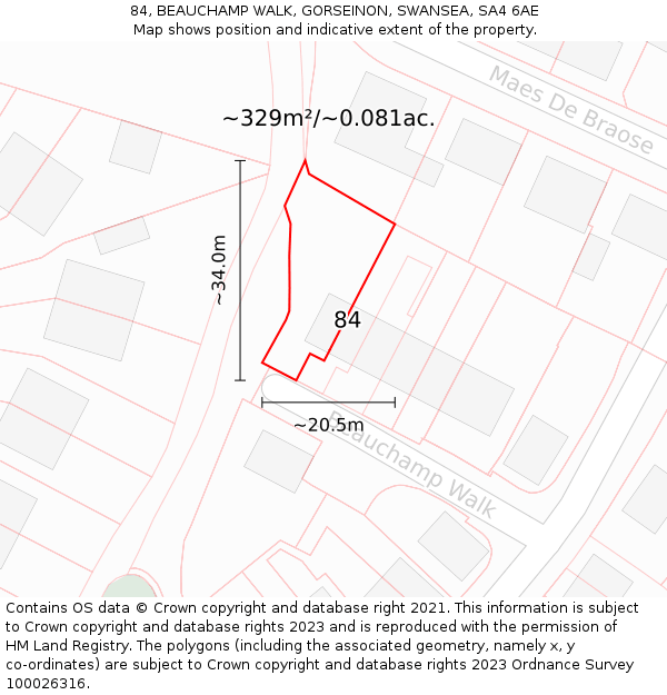 84, BEAUCHAMP WALK, GORSEINON, SWANSEA, SA4 6AE: Plot and title map