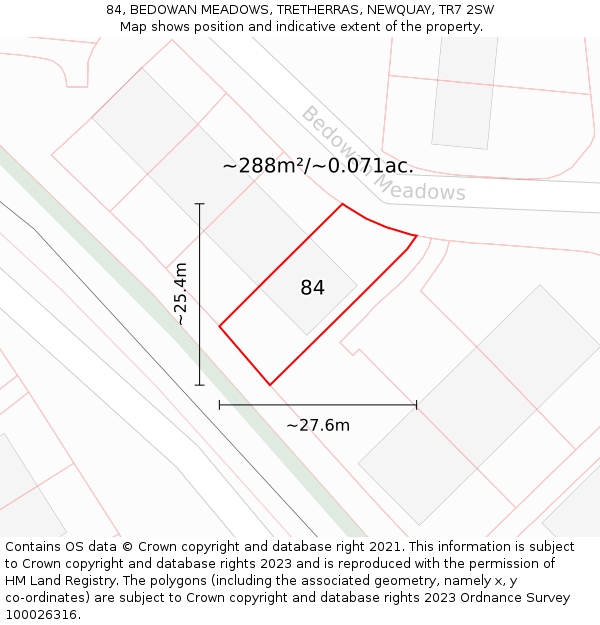 84, BEDOWAN MEADOWS, TRETHERRAS, NEWQUAY, TR7 2SW: Plot and title map