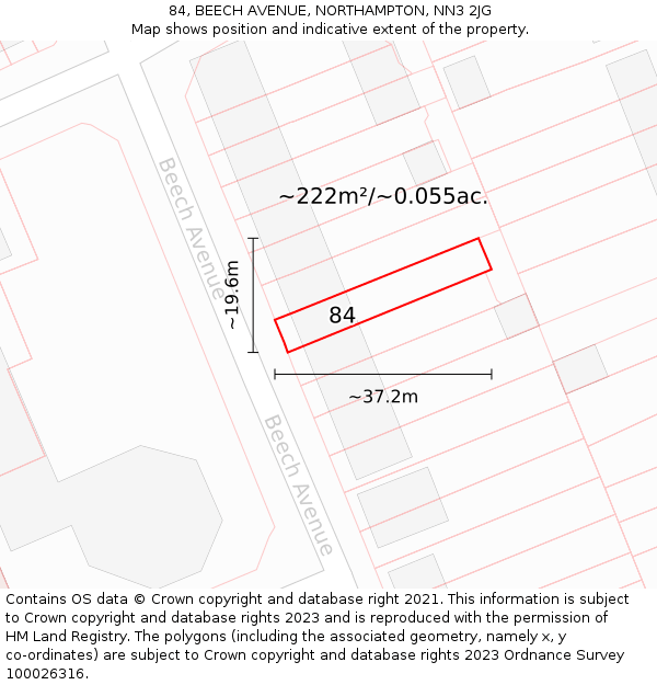 84, BEECH AVENUE, NORTHAMPTON, NN3 2JG: Plot and title map