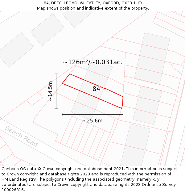 84, BEECH ROAD, WHEATLEY, OXFORD, OX33 1UD: Plot and title map