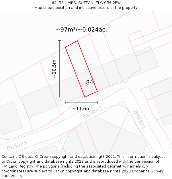 84, BELLAIRS, SUTTON, ELY, CB6 2RW: Plot and title map