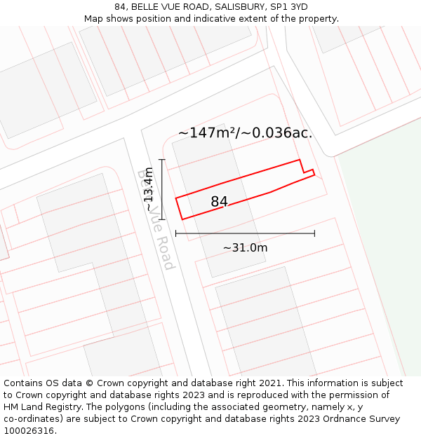 84, BELLE VUE ROAD, SALISBURY, SP1 3YD: Plot and title map