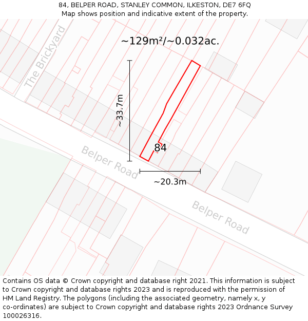 84, BELPER ROAD, STANLEY COMMON, ILKESTON, DE7 6FQ: Plot and title map