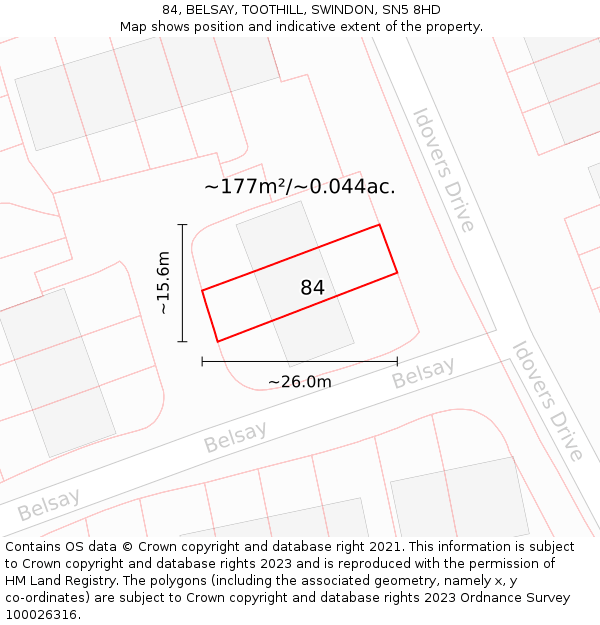 84, BELSAY, TOOTHILL, SWINDON, SN5 8HD: Plot and title map