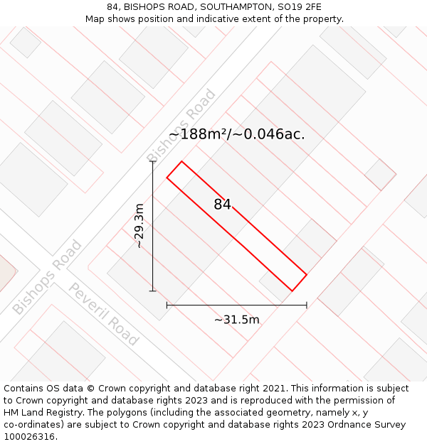 84, BISHOPS ROAD, SOUTHAMPTON, SO19 2FE: Plot and title map