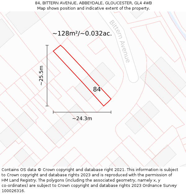 84, BITTERN AVENUE, ABBEYDALE, GLOUCESTER, GL4 4WB: Plot and title map