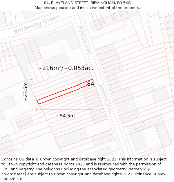 84, BLAKELAND STREET, BIRMINGHAM, B9 5XG: Plot and title map
