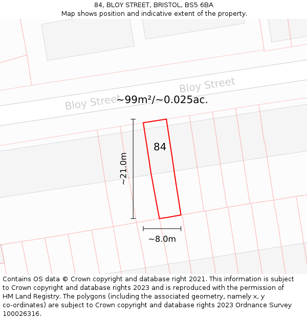 84, BLOY STREET, BRISTOL, BS5 6BA: Plot and title map