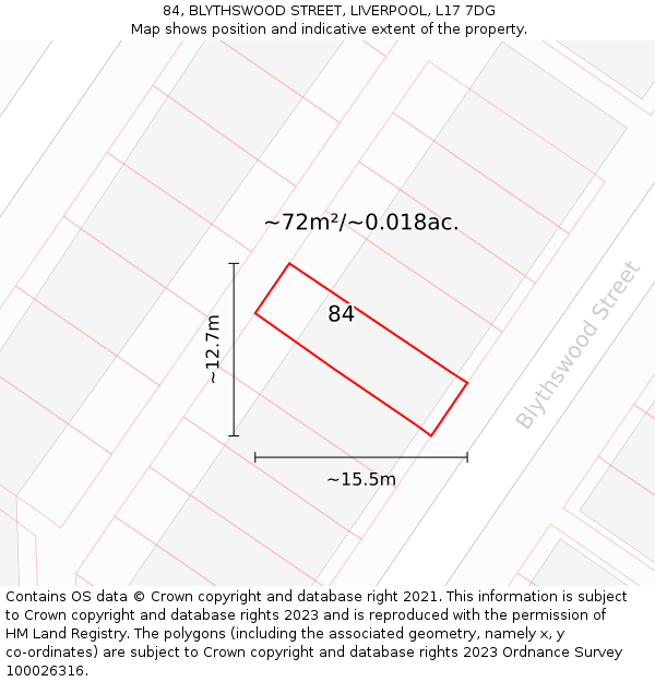 84, BLYTHSWOOD STREET, LIVERPOOL, L17 7DG: Plot and title map