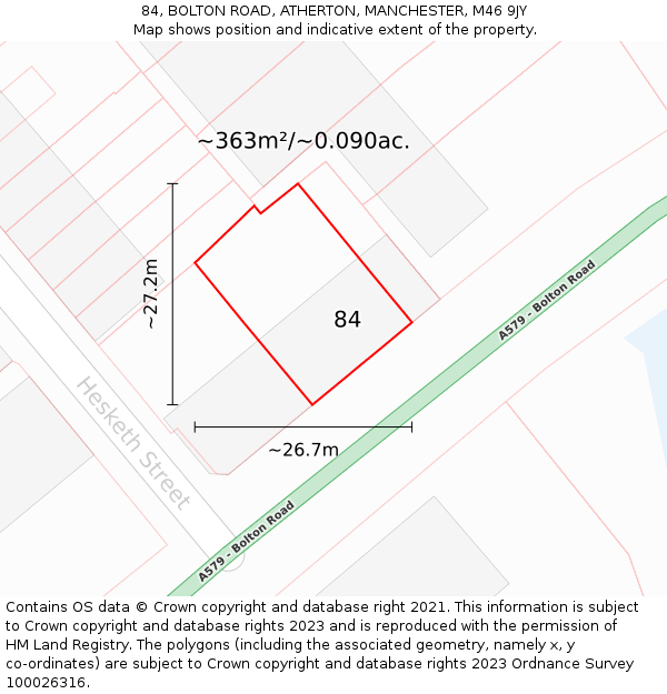 84, BOLTON ROAD, ATHERTON, MANCHESTER, M46 9JY: Plot and title map