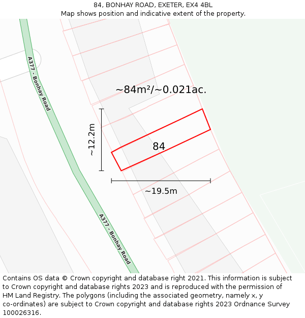 84, BONHAY ROAD, EXETER, EX4 4BL: Plot and title map