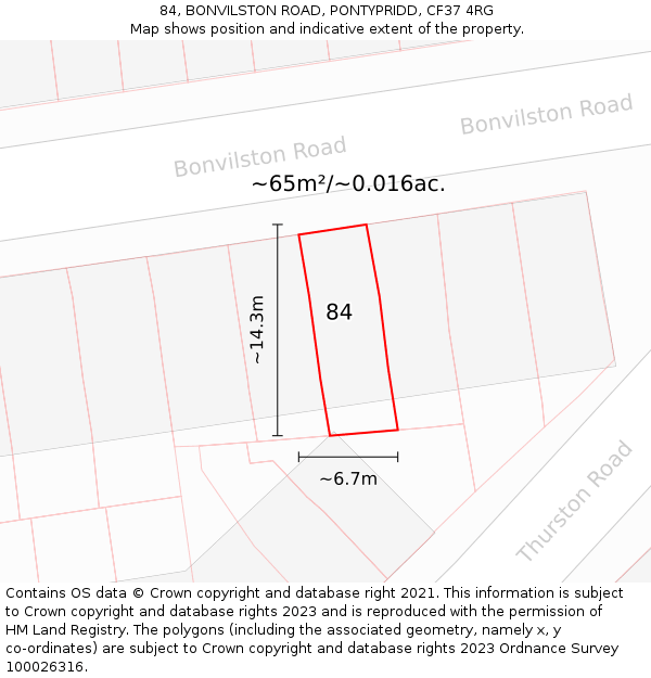 84, BONVILSTON ROAD, PONTYPRIDD, CF37 4RG: Plot and title map