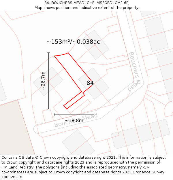 84, BOUCHERS MEAD, CHELMSFORD, CM1 6PJ: Plot and title map