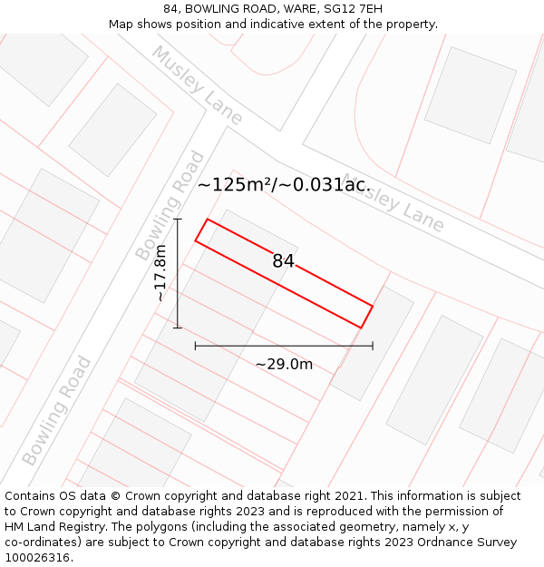 84, BOWLING ROAD, WARE, SG12 7EH: Plot and title map