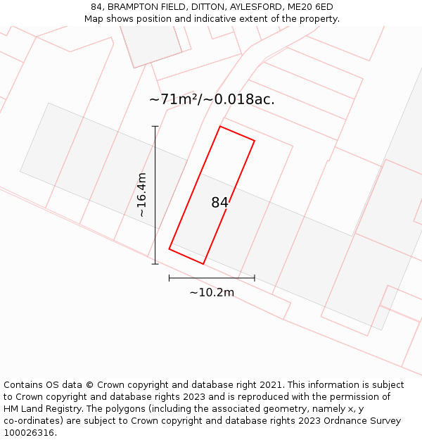 84, BRAMPTON FIELD, DITTON, AYLESFORD, ME20 6ED: Plot and title map