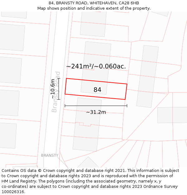84, BRANSTY ROAD, WHITEHAVEN, CA28 6HB: Plot and title map