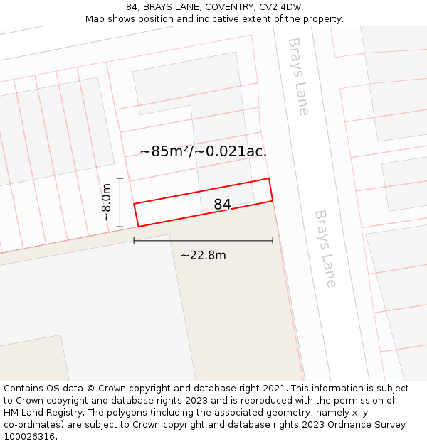 84, BRAYS LANE, COVENTRY, CV2 4DW: Plot and title map