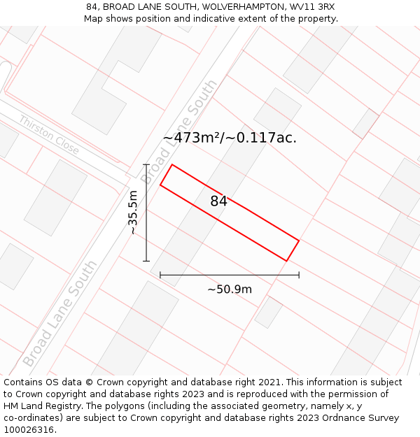 84, BROAD LANE SOUTH, WOLVERHAMPTON, WV11 3RX: Plot and title map