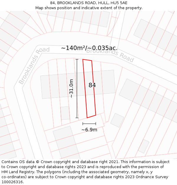 84, BROOKLANDS ROAD, HULL, HU5 5AE: Plot and title map