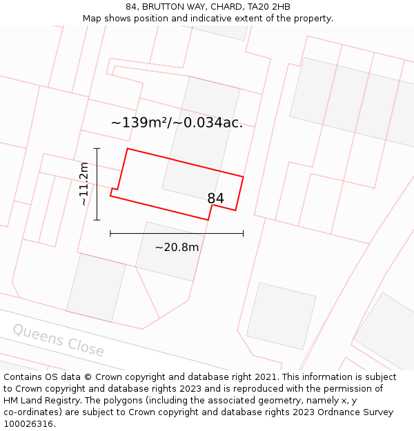 84, BRUTTON WAY, CHARD, TA20 2HB: Plot and title map