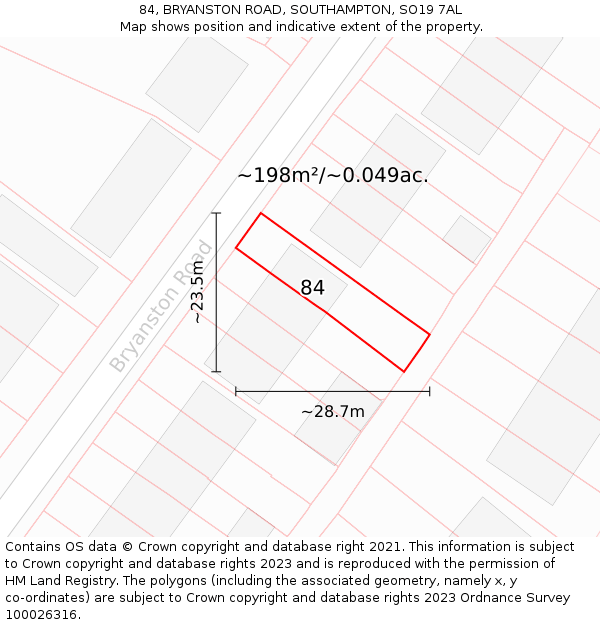 84, BRYANSTON ROAD, SOUTHAMPTON, SO19 7AL: Plot and title map