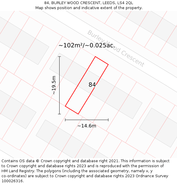 84, BURLEY WOOD CRESCENT, LEEDS, LS4 2QL: Plot and title map