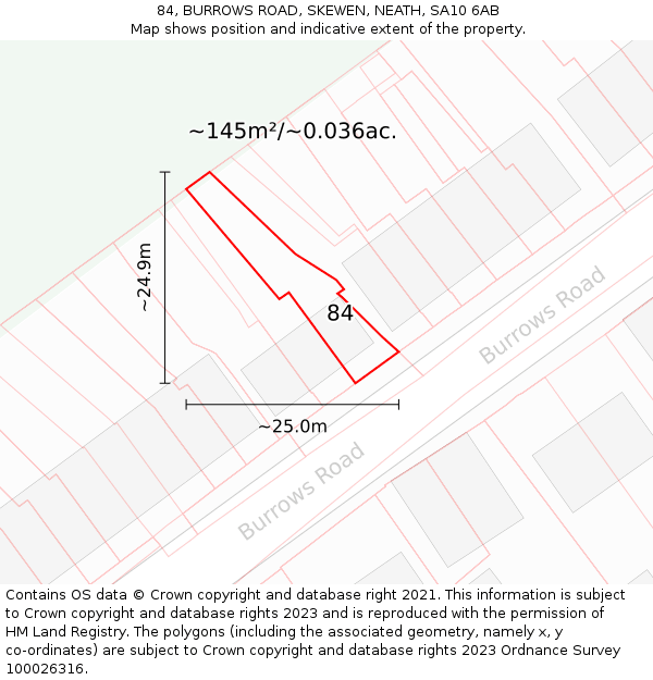 84, BURROWS ROAD, SKEWEN, NEATH, SA10 6AB: Plot and title map