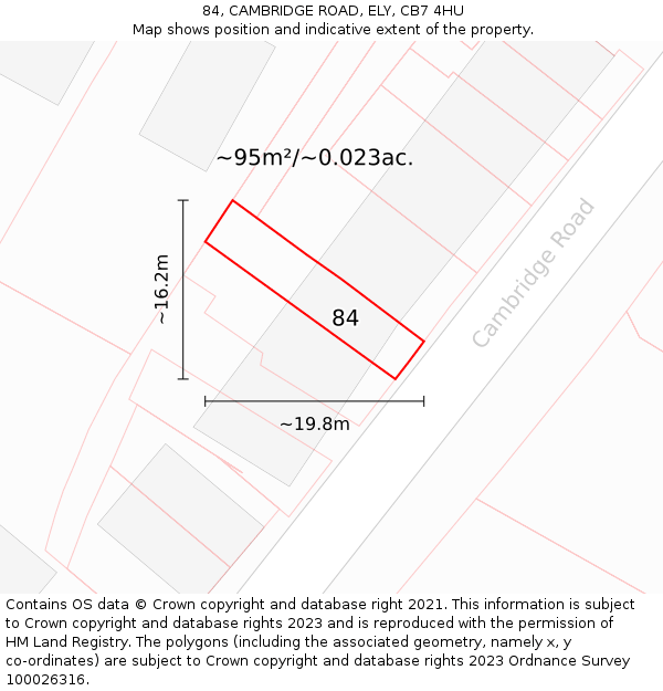 84, CAMBRIDGE ROAD, ELY, CB7 4HU: Plot and title map