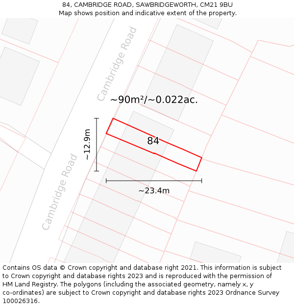 84, CAMBRIDGE ROAD, SAWBRIDGEWORTH, CM21 9BU: Plot and title map