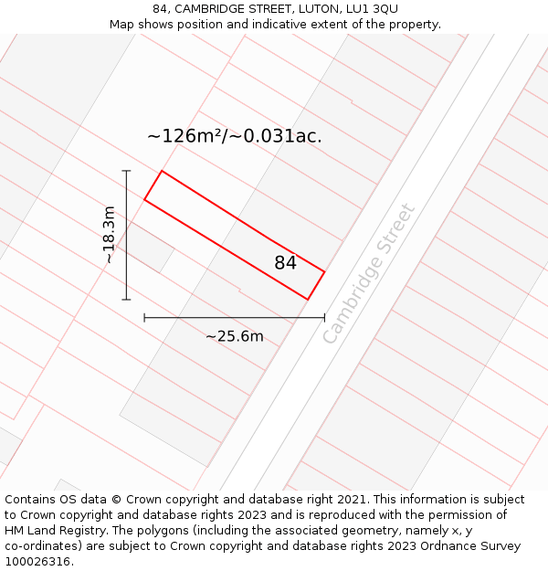 84, CAMBRIDGE STREET, LUTON, LU1 3QU: Plot and title map