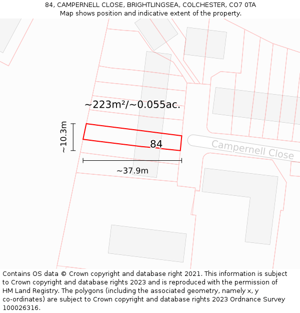 84, CAMPERNELL CLOSE, BRIGHTLINGSEA, COLCHESTER, CO7 0TA: Plot and title map