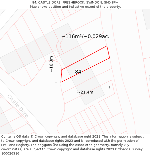 84, CASTLE DORE, FRESHBROOK, SWINDON, SN5 8PH: Plot and title map