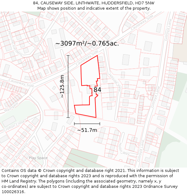 84, CAUSEWAY SIDE, LINTHWAITE, HUDDERSFIELD, HD7 5NW: Plot and title map