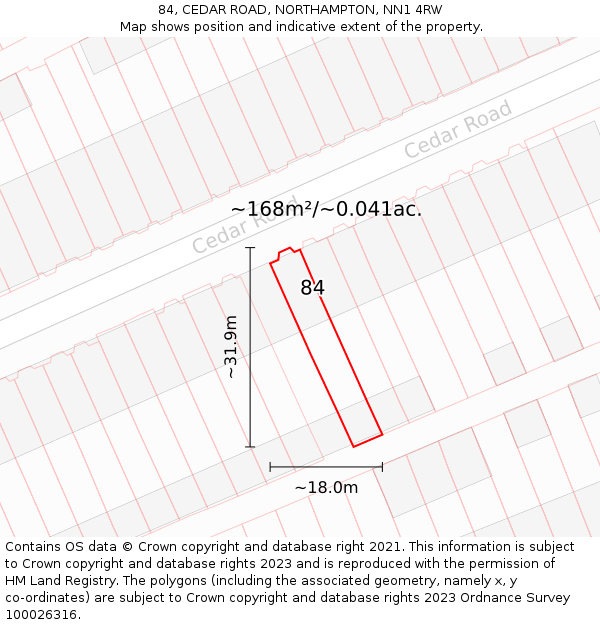 84, CEDAR ROAD, NORTHAMPTON, NN1 4RW: Plot and title map