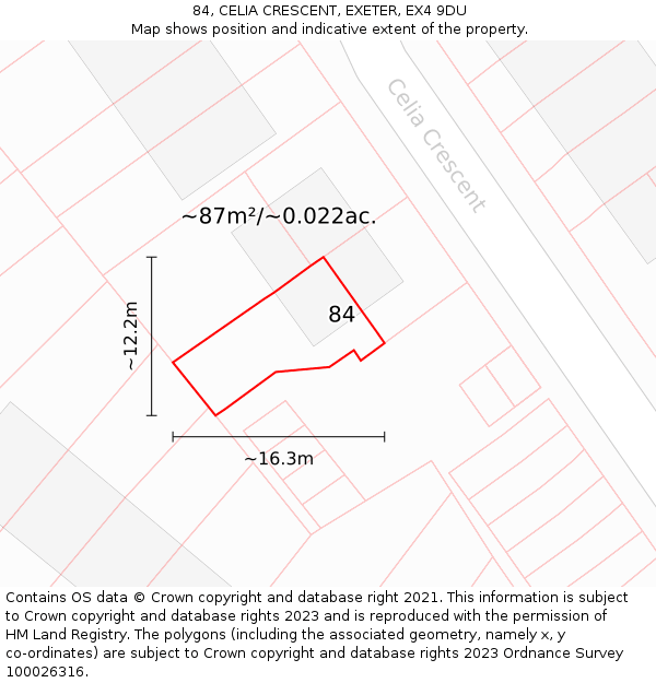 84, CELIA CRESCENT, EXETER, EX4 9DU: Plot and title map