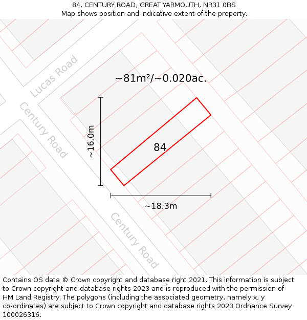 84, CENTURY ROAD, GREAT YARMOUTH, NR31 0BS: Plot and title map