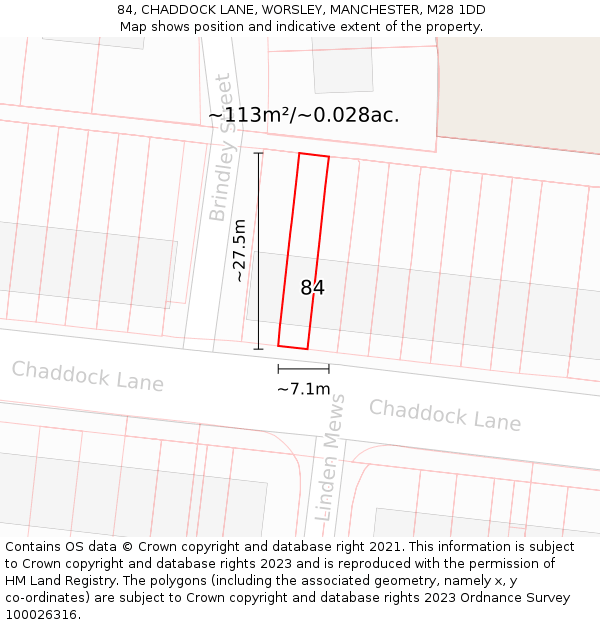 84, CHADDOCK LANE, WORSLEY, MANCHESTER, M28 1DD: Plot and title map