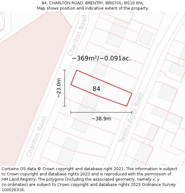 84, CHARLTON ROAD, BRENTRY, BRISTOL, BS10 6NL: Plot and title map