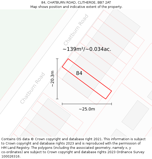 84, CHATBURN ROAD, CLITHEROE, BB7 2AT: Plot and title map