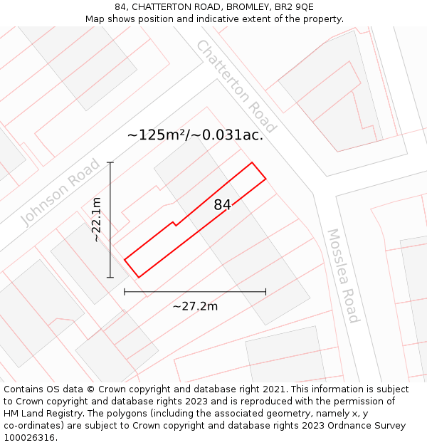 84, CHATTERTON ROAD, BROMLEY, BR2 9QE: Plot and title map