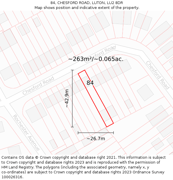 84, CHESFORD ROAD, LUTON, LU2 8DR: Plot and title map