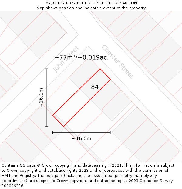 84, CHESTER STREET, CHESTERFIELD, S40 1DN: Plot and title map