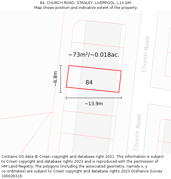 84, CHURCH ROAD, STANLEY, LIVERPOOL, L13 2AY: Plot and title map