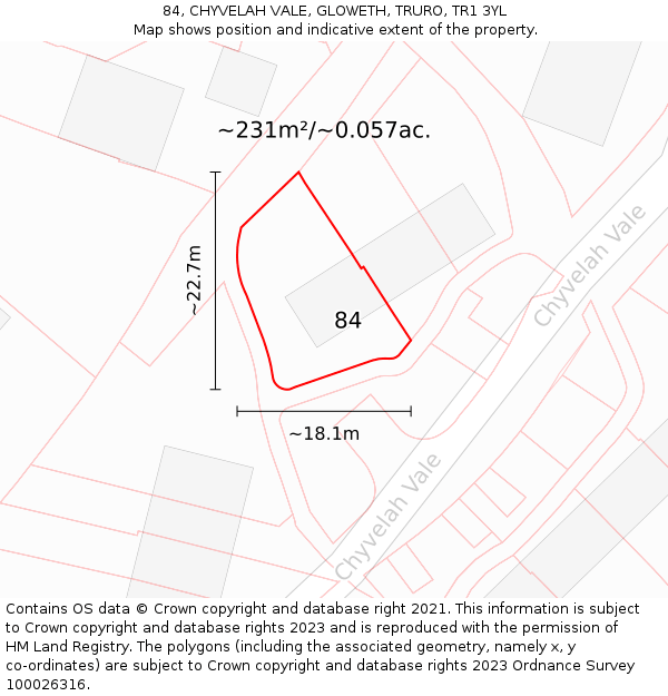 84, CHYVELAH VALE, GLOWETH, TRURO, TR1 3YL: Plot and title map