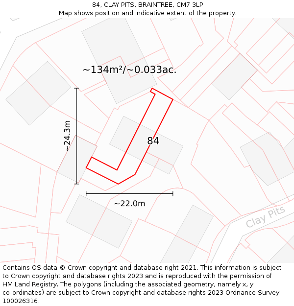 84, CLAY PITS, BRAINTREE, CM7 3LP: Plot and title map