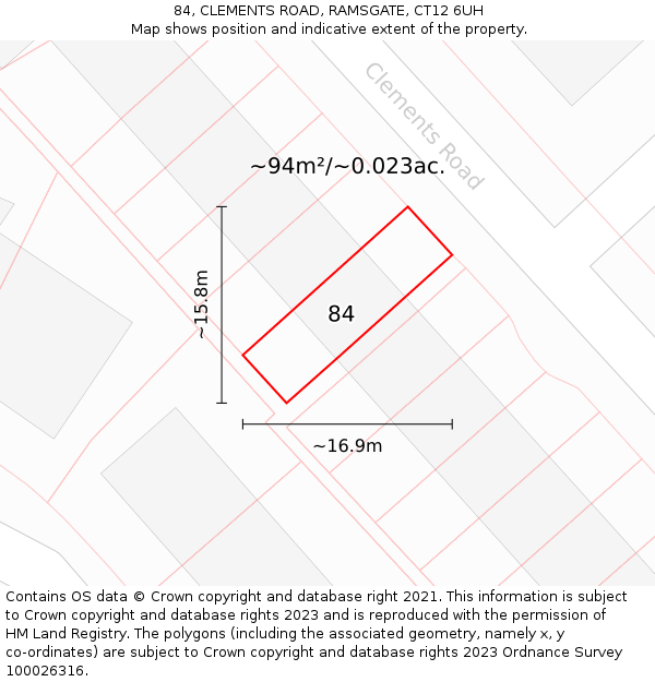 84, CLEMENTS ROAD, RAMSGATE, CT12 6UH: Plot and title map