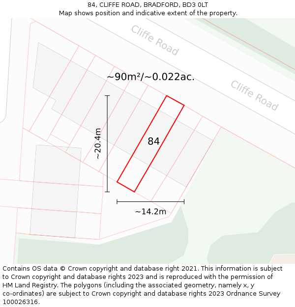 84, CLIFFE ROAD, BRADFORD, BD3 0LT: Plot and title map