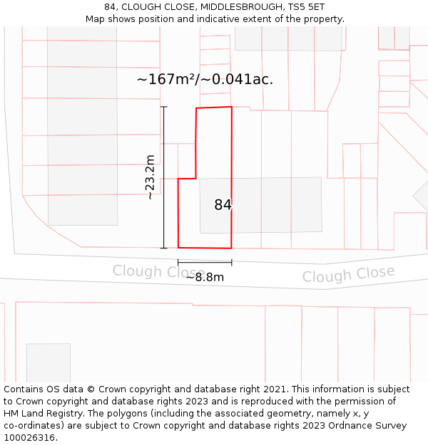 84, CLOUGH CLOSE, MIDDLESBROUGH, TS5 5ET: Plot and title map