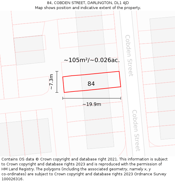 84, COBDEN STREET, DARLINGTON, DL1 4JD: Plot and title map